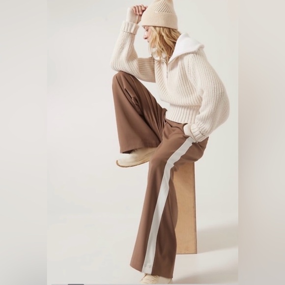 NWT Athleta 1X Venice Colorblock Wide Leg Pant Rustic Beige & Magnolia White - Picture 4 of 9